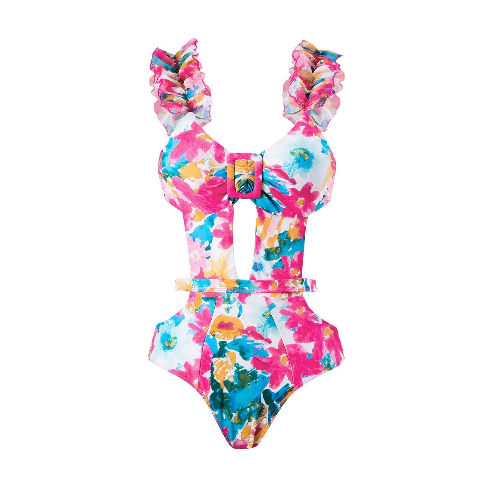 Siamese Conservative Swimsuit Printing Hollow Out Cutout Mesh Wrap Skirt Set Swimsuit Bella Mia